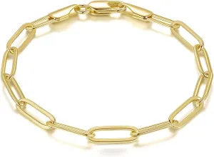 14K Gold Bracelets for Women Non Tarnish Bracelet for Men Paperclip Gold Chain Bracelets 5 Sizes 6.5in-9in Excellent for Stacking and Present