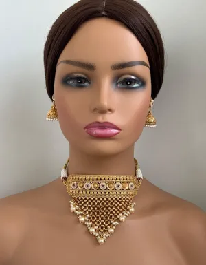 Antique Gold Meenakari Rajwadi Choker Set