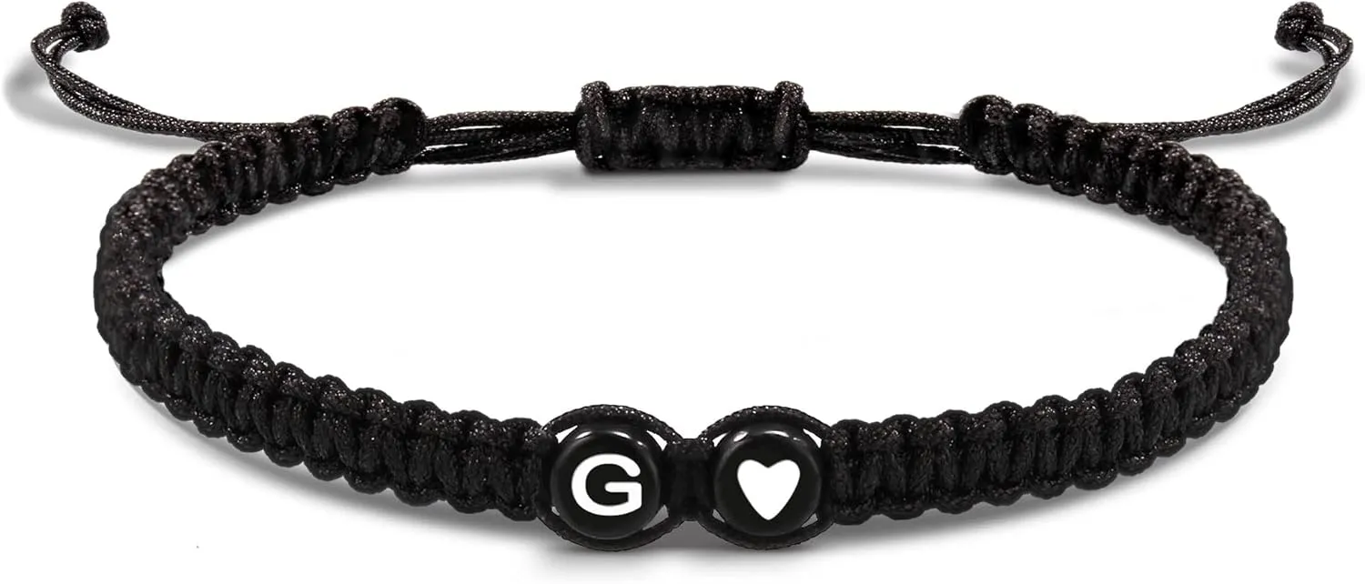 Btysun Initial Bracelets for Women Teen Gifts Trendy Stuff Best Friend Birthday Gifts Graduation Adjustable Letter A-Z Braided Bracelets Heart Link Sister Daughter Mother's Day Mom Female Christmas Jewelry
