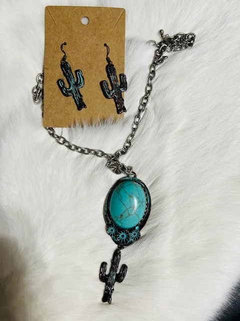Cactus and Concho Turquoise Necklace Set