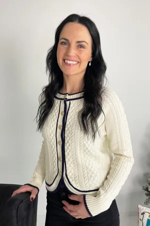 Contrast Hem Cable Knit Cardigan