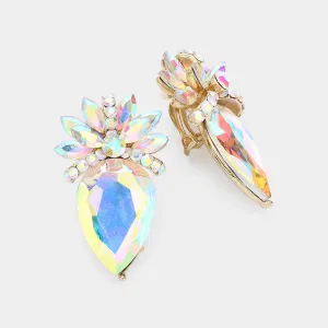 iLLASPARKZ Floral Teardrop Crystal Clip On Earrings