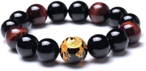 Men's Tiger Eye Stone Elastic Bead Bracelet with Dragon Pattern Bead | Dragon & Beaded Bracelet