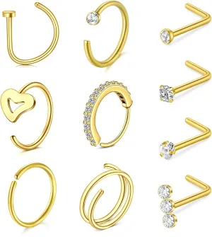 MODRSA Nose Hoops & Rings - L-Shaped, Studs, Gold & Silver Nose Piercings - 20g & 22g - Surgical Stainless Steel & Corkscrew Designs for Women & Men