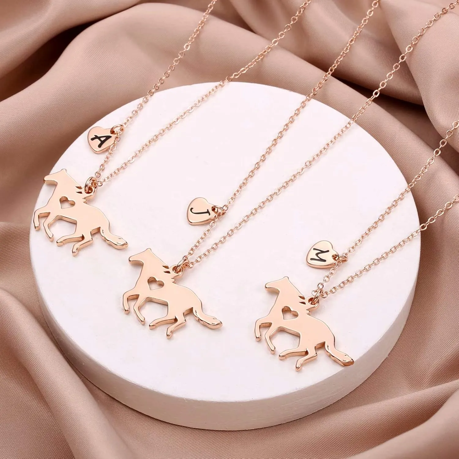 MONOOC Horse Necklace for Girls - Dainty Pendant Heart 26 Initial Jewelry for Women, Kids, Horse Lovers