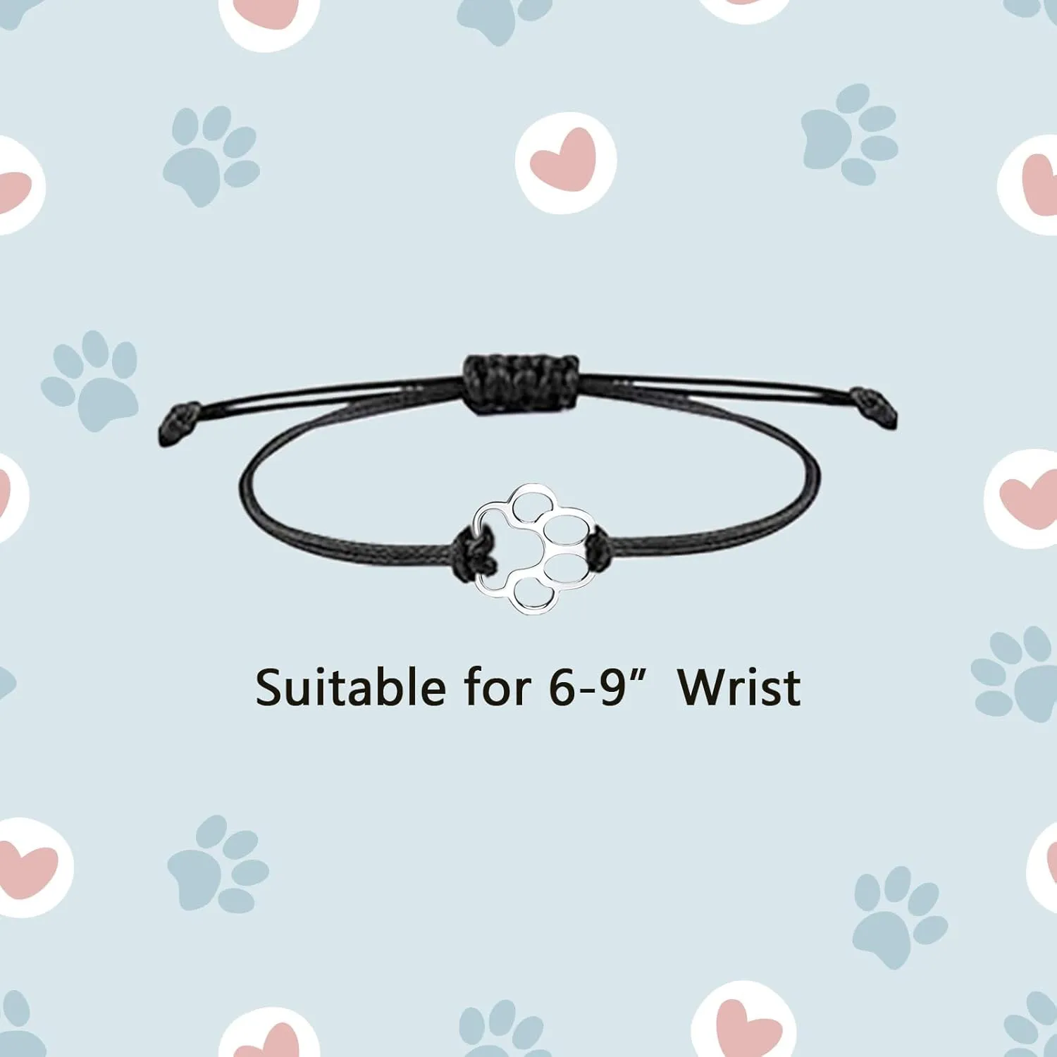 NEWITIN 16 Pieces Paw Print Bracelets for Women Handmade Adjustable Strings Stainless Steel Cat Dog Bracelets Family Friend Couple Jewelry for Women Men