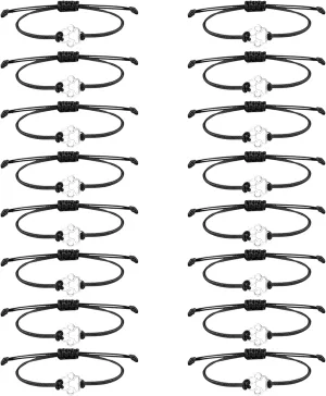 NEWITIN 16 Pieces Paw Print Bracelets for Women Handmade Adjustable Strings Stainless Steel Cat Dog Bracelets Family Friend Couple Jewelry for Women Men