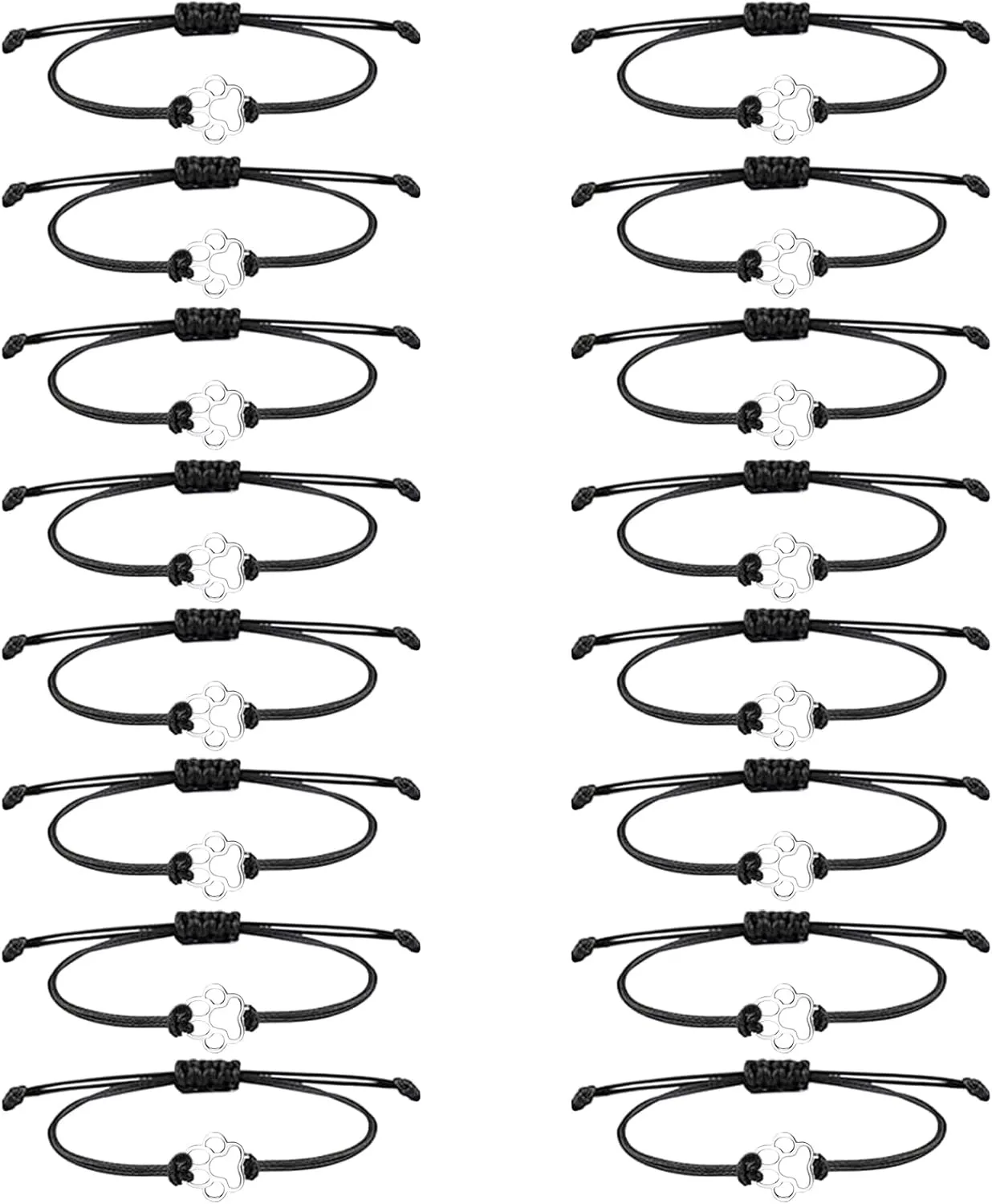 NEWITIN 16 Pieces Paw Print Bracelets for Women Handmade Adjustable Strings Stainless Steel Cat Dog Bracelets Family Friend Couple Jewelry for Women Men