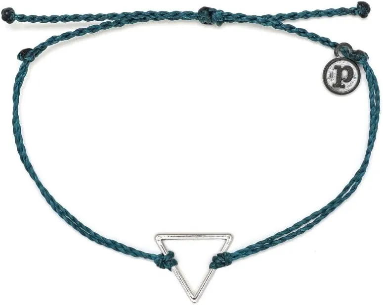 Pura Vida Silver or Gold Triangle Bracelet - Waterproof, Artisan Handmade, Adjustable, Threaded, Fashion Jewelry for Women