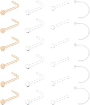 QWALIT Clear Nose Rings Studs L Shape Piercing Retainer Flexible Nose Bone Flesh Skin Color Nostril Piercing Retainer for Work 18g 20g Flat Top