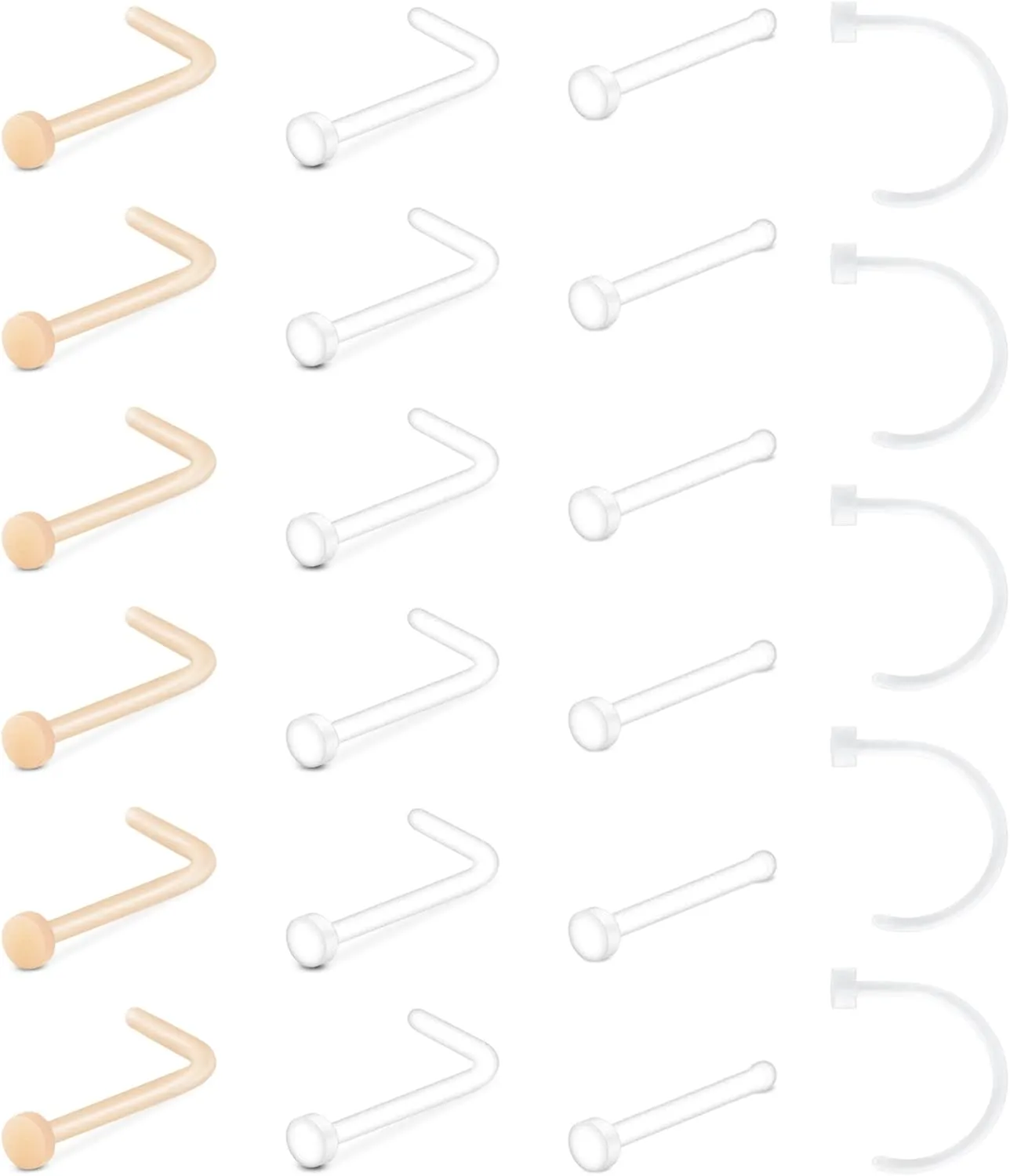 QWALIT Clear Nose Rings Studs L Shape Piercing Retainer Flexible Nose Bone Flesh Skin Color Nostril Piercing Retainer for Work 18g 20g Flat Top