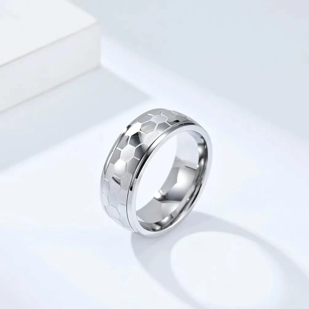 Spinner Ring for Men,Gold Steel Black Blue Titanium Steel Ring,Personalized Geometric Plain Polished Ring,Size 8-13(8mm width)