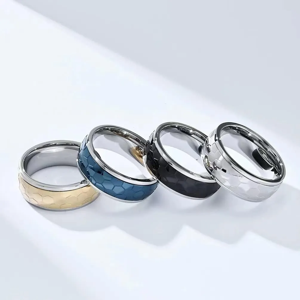 Spinner Ring for Men,Gold Steel Black Blue Titanium Steel Ring,Personalized Geometric Plain Polished Ring,Size 8-13(8mm width)