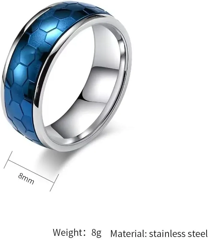 Spinner Ring for Men,Gold Steel Black Blue Titanium Steel Ring,Personalized Geometric Plain Polished Ring,Size 8-13(8mm width)