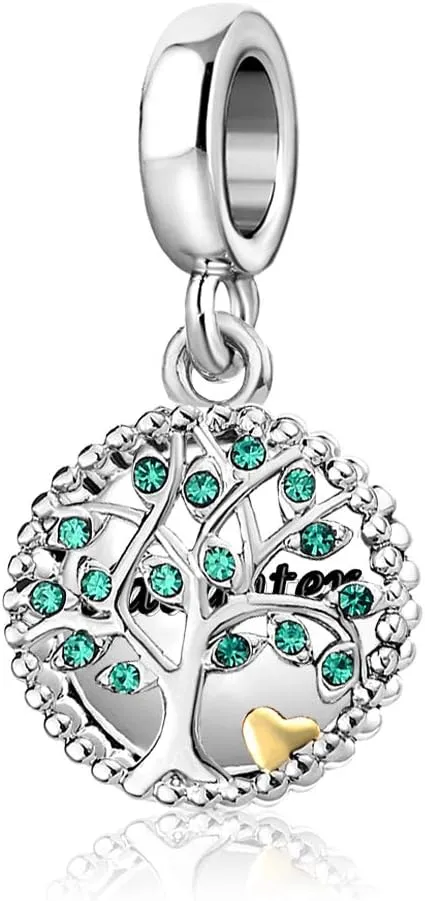 Women Grandma Tree of Life Pendant Charm for Bracelets Gold Heart Silver Dangle Charm Bracelets for Family Daughter Mom Sister Grandma Mum Birthday Anniversary