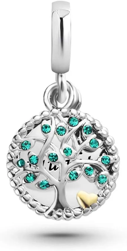 Women Grandma Tree of Life Pendant Charm for Bracelets Gold Heart Silver Dangle Charm Bracelets for Family Daughter Mom Sister Grandma Mum Birthday Anniversary