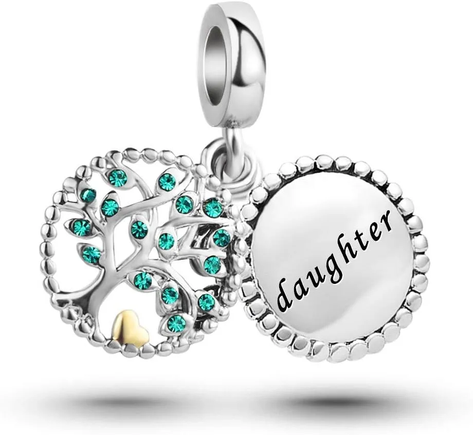 Women Grandma Tree of Life Pendant Charm for Bracelets Gold Heart Silver Dangle Charm Bracelets for Family Daughter Mom Sister Grandma Mum Birthday Anniversary