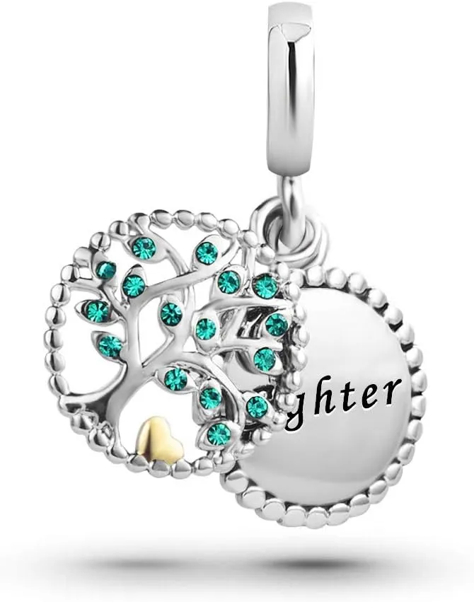 Women Grandma Tree of Life Pendant Charm for Bracelets Gold Heart Silver Dangle Charm Bracelets for Family Daughter Mom Sister Grandma Mum Birthday Anniversary